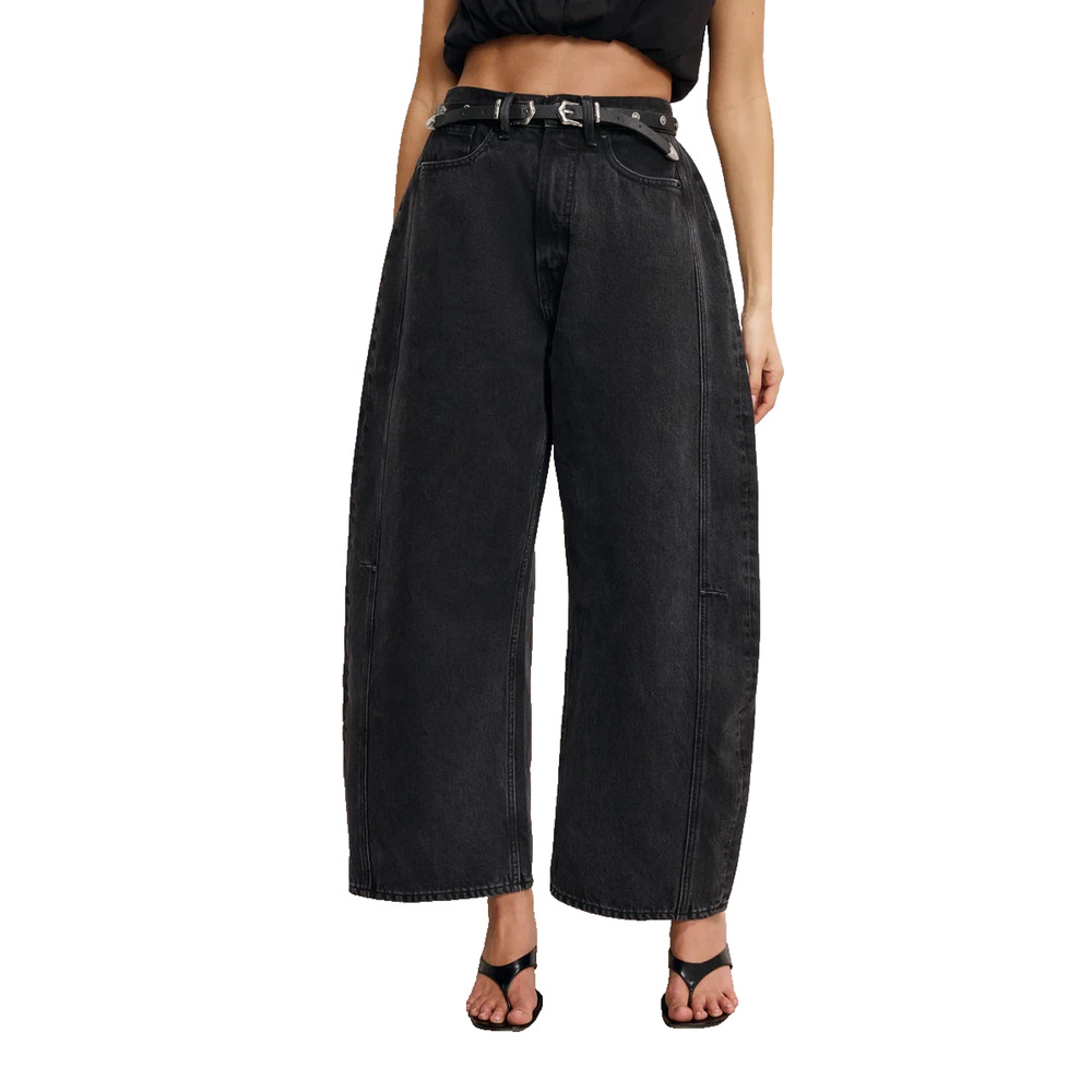 Good American Extreme Barrel Jeans High Rise Balloon Leg Black Womens 8/29 NWT